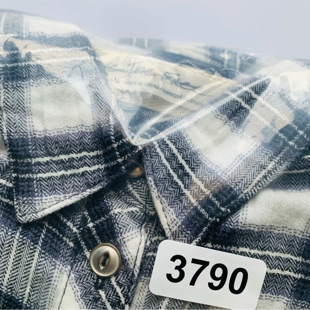 Free People First Bloom Tie Front Plaid Button-Down Top Small Blue Gray Gingham